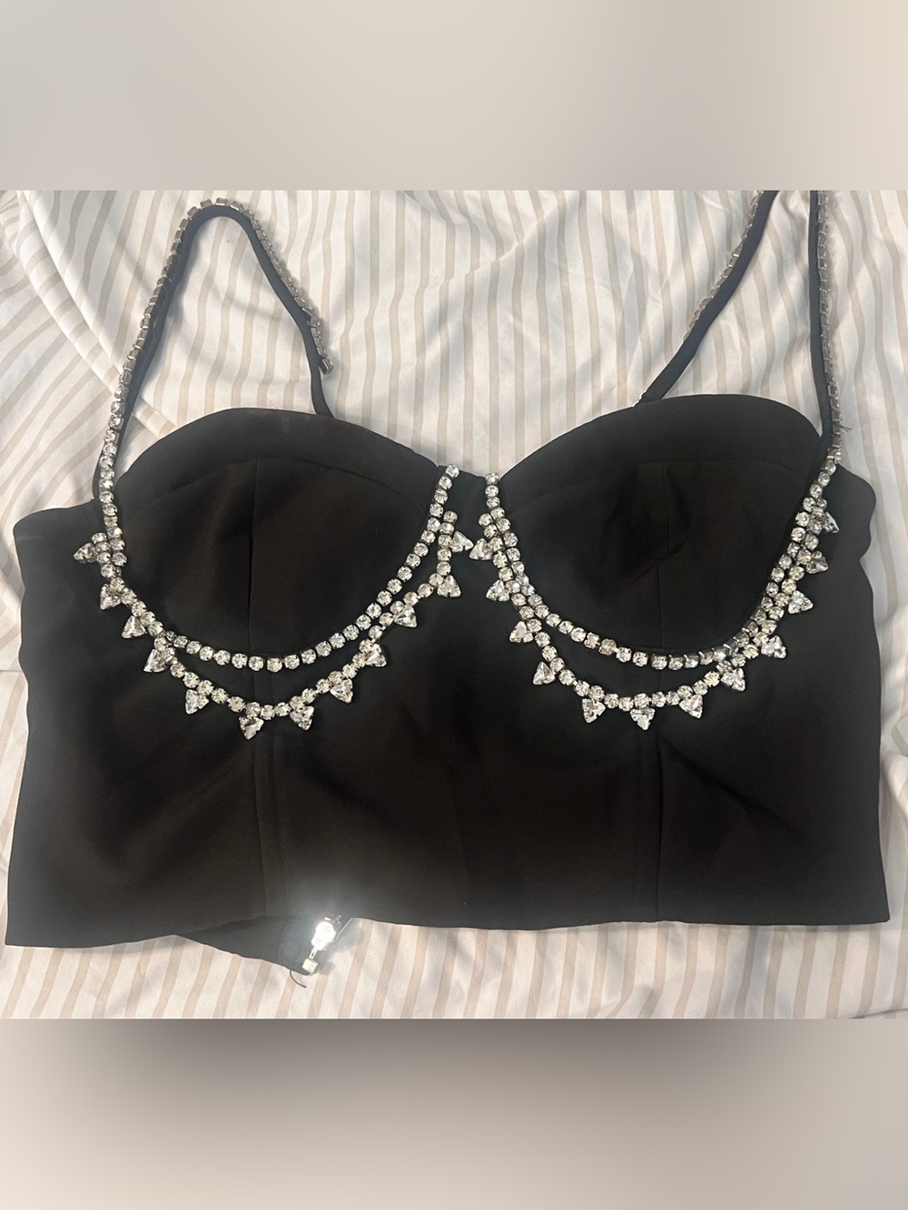 Forever 21 Black Strapless Bustier Top with Crystal Chains
